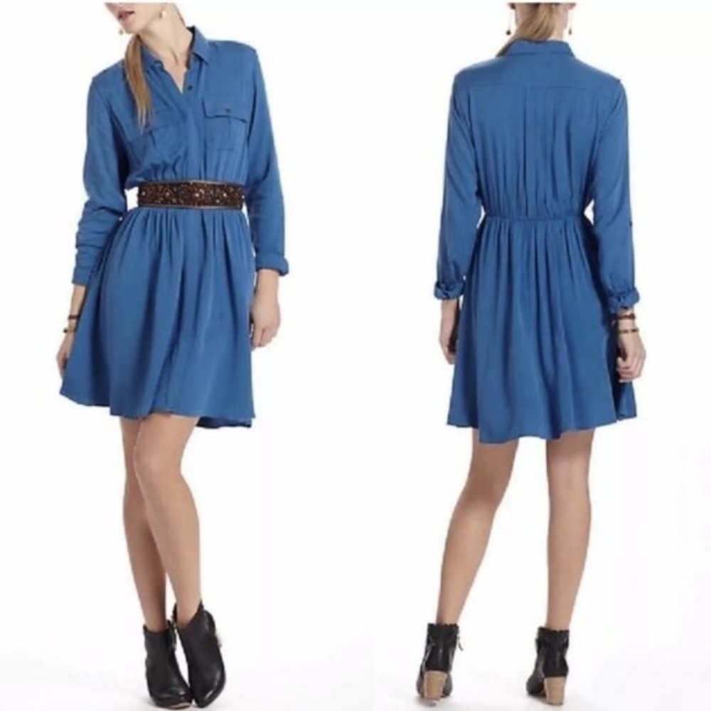 Anthro Maeve Dakota Button Down Long sleeve Shirt Dress Size XS